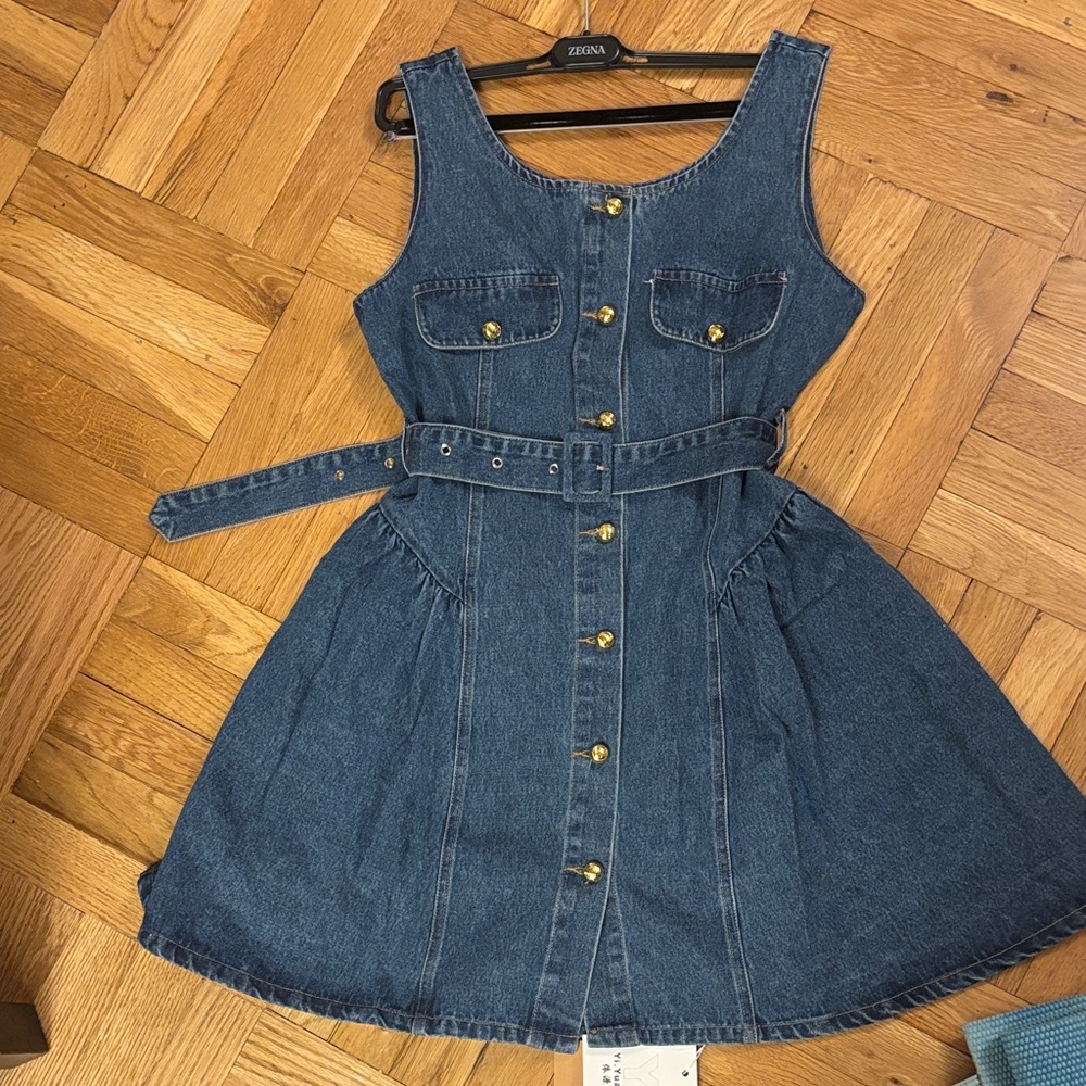 Sleeveless Blue Denim Button-Front Dress - Picture 6 of 11